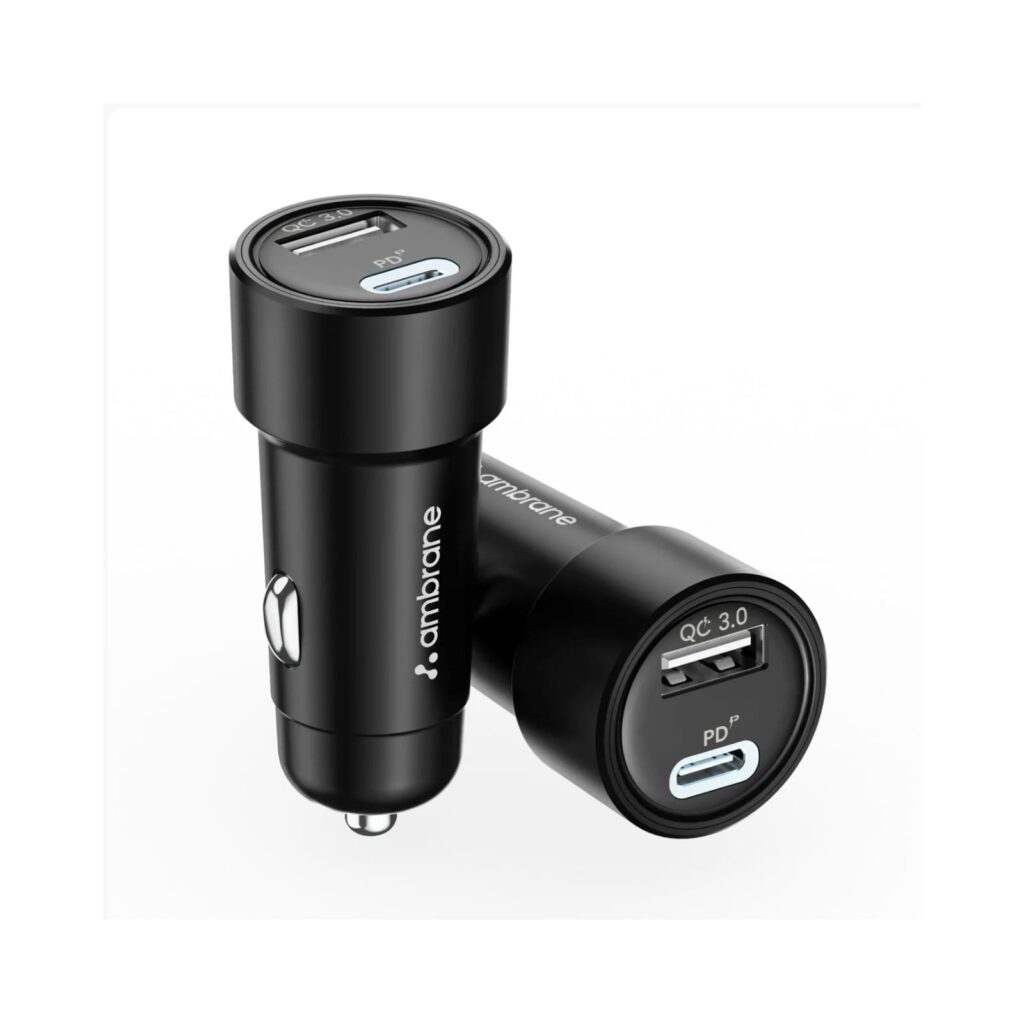 Ambrane 51W Fast Charging Car Charger, Dual Output 33W Type C PD + 18W USB Car Adapter, Quick Charge Car Plug for iPhone, Android, Tablets & More, High-Speed Compact Car Power Charger (Black, C51) whatsapp image 2026 04 01 at 9.46.36 pm